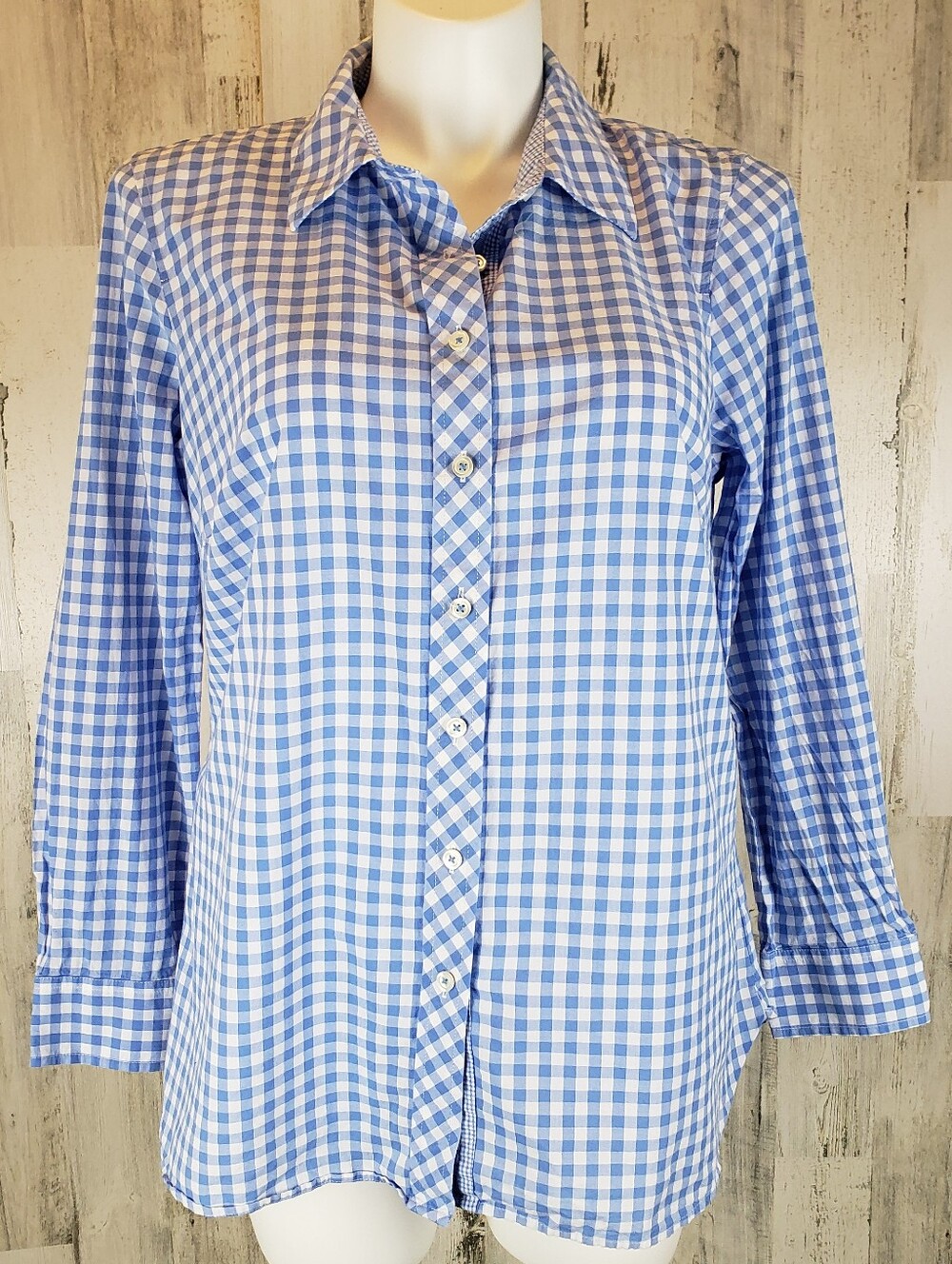 Talbots Light Blue and White Gingham Button-Down Shirt Size 1X